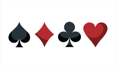 Four Playing Card Suits Spades Diamonds Clubs Hearts Isolated on White vector illustration