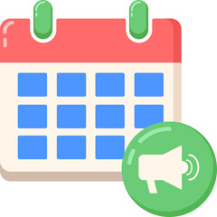 Calendar with Megaphone Flat Illustration, calendar promotion icon