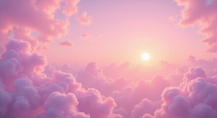 Pink Dreamscape Aerial View of Soft Clouds at Sunset, Soft Light, Pastel Colors