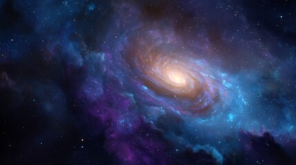 Obraz premium Stunning Galaxy Spiral in Deep Space with Colorful Nebulae and Stars