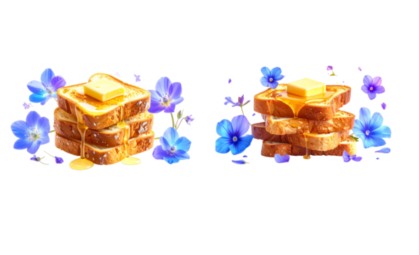 Surreal Toast Tower with Melting Butter and Fantasy Flowers PNG (2)