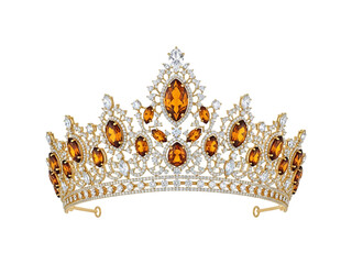 Luxurious Golden Royal Tiara Adorned With Brilliant Oval Amber Gemstones And Sparkling Pave Diamonds Against A Transparent Background Representing Majesty Elegance And Beauty For Pageant Win