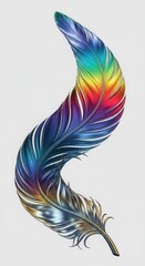 Fototapeta premium Vibrant, gracefully curved feather displays a striking iridescent rainbow spectrum