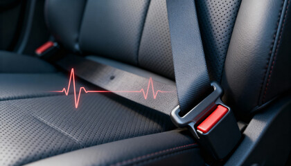 Businessman driving his luxurious automobile with a leather interior, focused on the steering wheel with his seatbelt securely fastened for safety