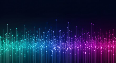 An abstract digital illustration showcasing a dynamic field of countless vertical glowing lines, each capped with an ethereal luminous dot