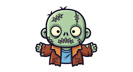 Fototapeta premium Adorable zombie character with stitched face for Halloween designs and spooky themes, perfect for kids' projects or fun invitations, get festive with this cute monster