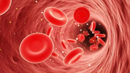 Microscopic view of red blood cells showing normal disc shapes and abnormal sickle shapes indicating sickle cell anemia disease