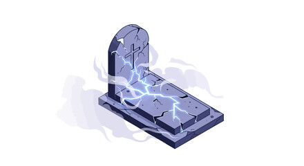 Mysterious cracked gravestone with glowing cracks evokes eerie Halloween vibe and supernatural horror, perfect for spooky designs and ghostly themes