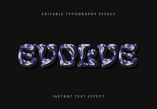 Blue And Silver Growing Metallic Chrome 3D Text Effect Liquid Bold Shiny Font