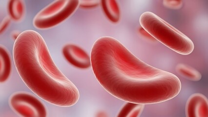 Microscopic view of red blood cells showing normal disc shapes and abnormal sickle shapes indicating sickle cell anemia disease