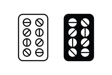Pills strip icon. Packaging medicine pills, pharmacy health care. Pills icon vector. Drugs on tablet icon