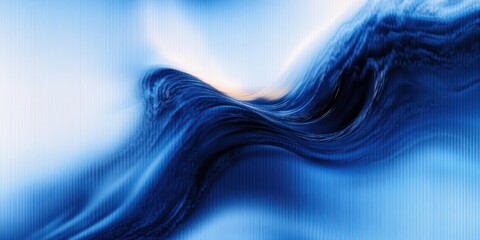 Abstract flowing deep blue wave with vertical streaks and soft light, smooth undulating motion evoking calm and dynamic energy