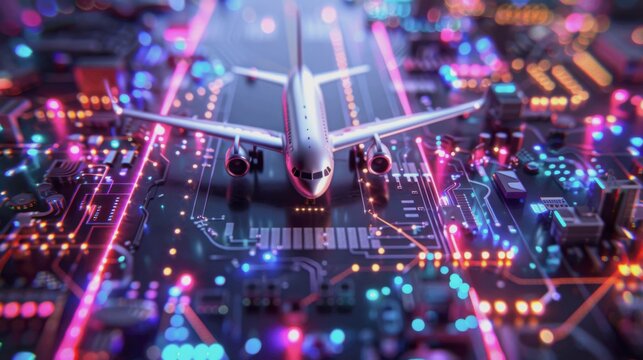 A minimalist top-down view of an airport runway and taxiway system at night