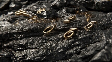 Elegant Gold Numeric Pendant Jewelry on Black Textured Surface with Sparkling Accents