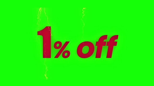 Animated one percent off sale promotion with electric sparks on a vibrant green screen effect