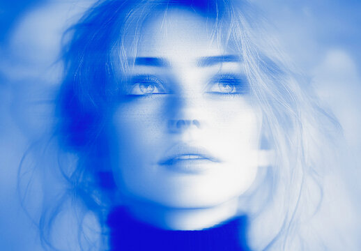 Blue And White Duotone Ghosting Photo Effect
