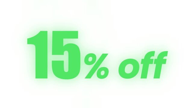 Fifteen percent off sale promotion with red and green numbers on a white background design