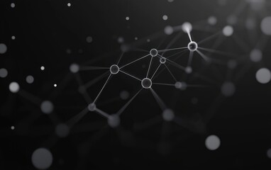 floating interconnected spheres and thin connecting lines over a dark blurred background with soft bokeh, conveying a mysterious futuristic sense of connectivity
