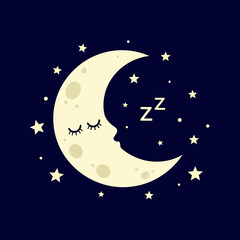 Naklejka premium A sleeping crescent moon with closed eyes and 