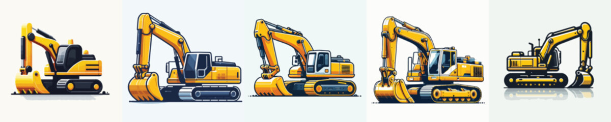 vector excavator white background flat design