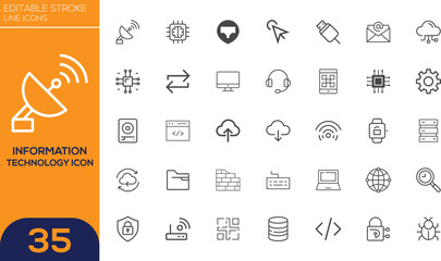  Set Of Information technology Line Art  icon . Containing IT manager, big data, data analytics, cyber security, artificial intelligence and more. Editable line icons