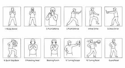 Martial Arts Techniques - Ready Stance, Defense, Strike, and Quick Stop Kick.