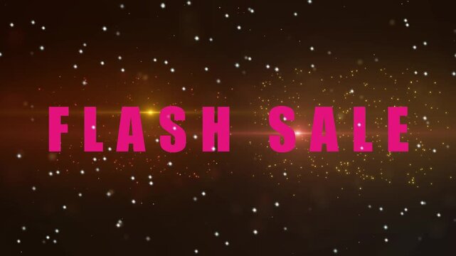 Announcing a flash sale with pink text on a sparkling gold background for limited time offers
