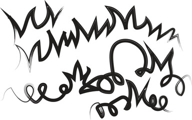 Abstract hand drawn scribbles and lines in black ink on white paper