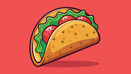 Delicious cartoon taco with fresh toppings on a vibrant red background