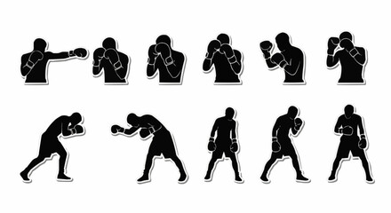 Dynamic Silhouettes of Boxers in Various Action Poses and Fighting Stances.