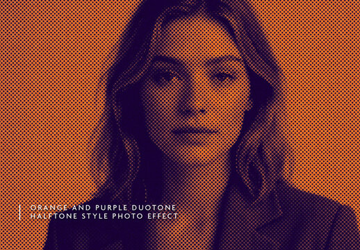 Orange And Purple Halftone Duotone Photo Effect