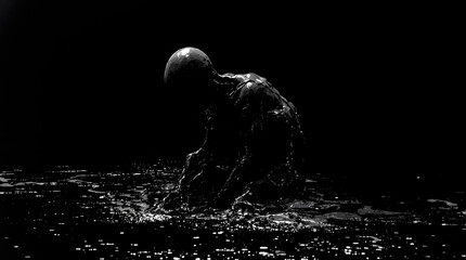 Obraz premium Solitude embraces a dark figure kneeling in deep thought, symbolizing introspection