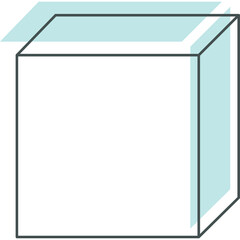 Simple Three Dimensional White Cube with Light Blue Accent Lines and Transparent Background Optimized for Design Projects