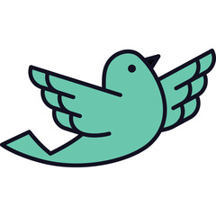 Simple Teal Bird Icon Flying Open Wings Silhouette Isolated on White Background Minimalist Style Graphic Design Element
