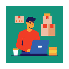 Small Business Owner Packing Online Orders Scene