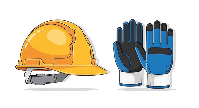 Yellow Hard Hat and Blue Work Gloves for Safety and Protection.