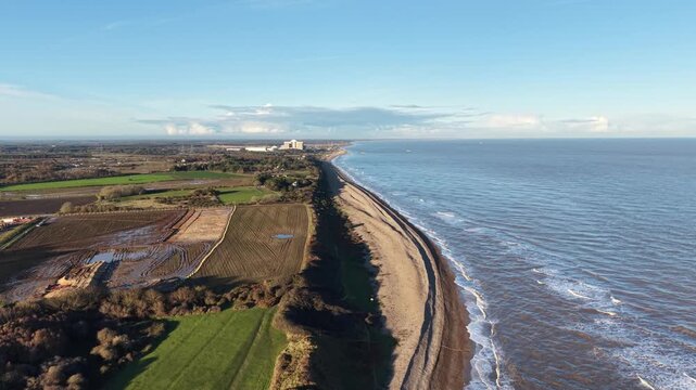 Suffok coastline drone,aerial Sizewell Nuclear power station in distance