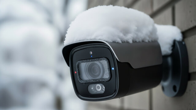Smart security camera with snow cap &ndash; symbol of silent digital presence