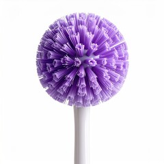 Close-up of a purple spherical cleaning brush with a white handle