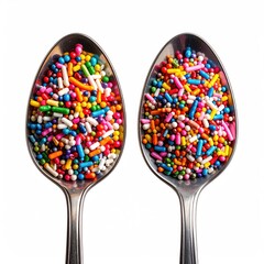 Two spoons filled with colorful sprinkles