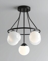 Modern black ceiling light fixture with three opal glass globes