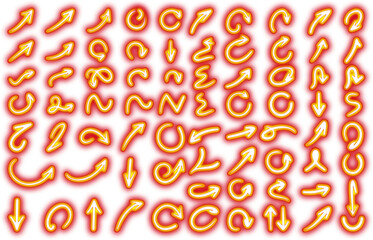 Neon Arrow Icon Set, Hand-Drawn Glowing Arrows, colorful neon arrows web icons, Arrow elements,