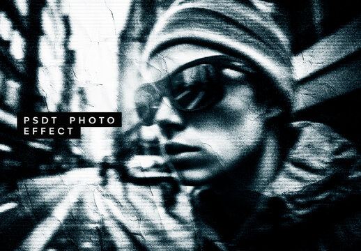 Blue And White Distressed Grunge Print Photo Effect