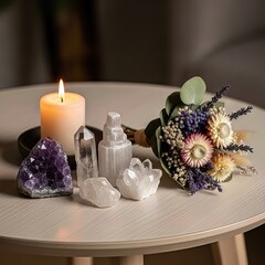 Minimal spiritual meditation setup with warm candlelight