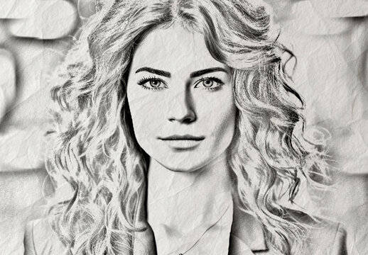 Black And White Hand-Drawn Pencil Illustration Photo Effect