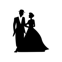 Wedding couple. Silhouette of bride and groom. Vector illustration
