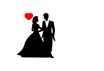 Silhouette of a bride and groom on a white background.