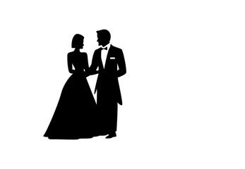 Wedding couple black silhouette isolated on white background. Vector illustration.