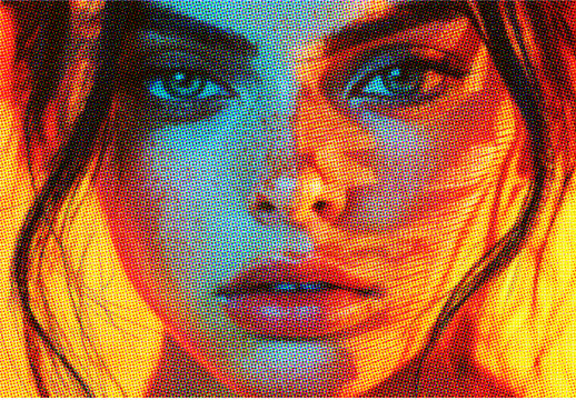 Orange And Blue Printed Halftone Grain Photo Effect Mockup