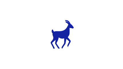 Fototapeta premium Blue goat or ibex silhouette graphic illustration on white. Minimalist standing antelope design for logo or icon concepts.